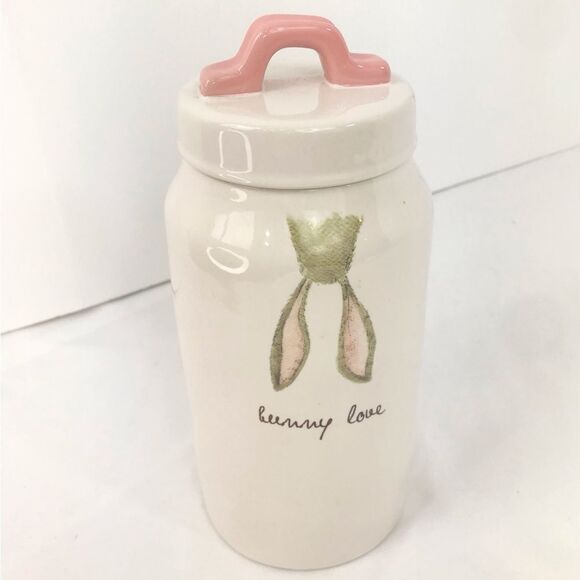 Rae Dunn Bunny Love White Tan Bunny Ears 10” Tall Ceramic Canister Jar - Picture 3 of 14